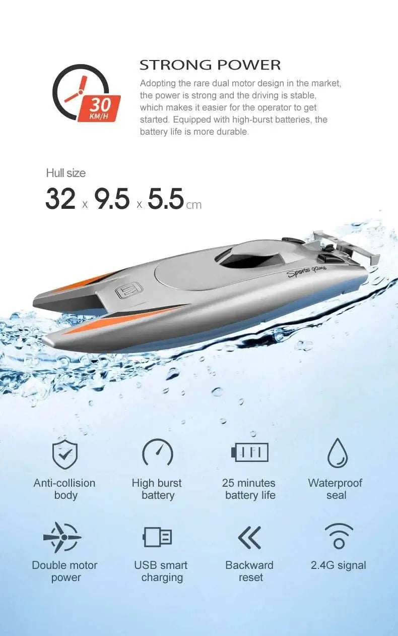 2.4G Radio Rc Boat 30Km/h Racing Boat High Speed Speedboat Sportsman Specialty Products