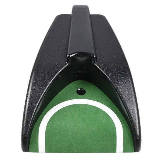 Golf Automatic Putting Cup Golf Return Machine for Training showing top view design with green carpet.