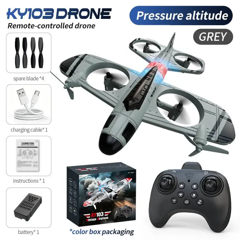 RC Airplane 2.4G Radio Remote Control model with remote and accessories on display.