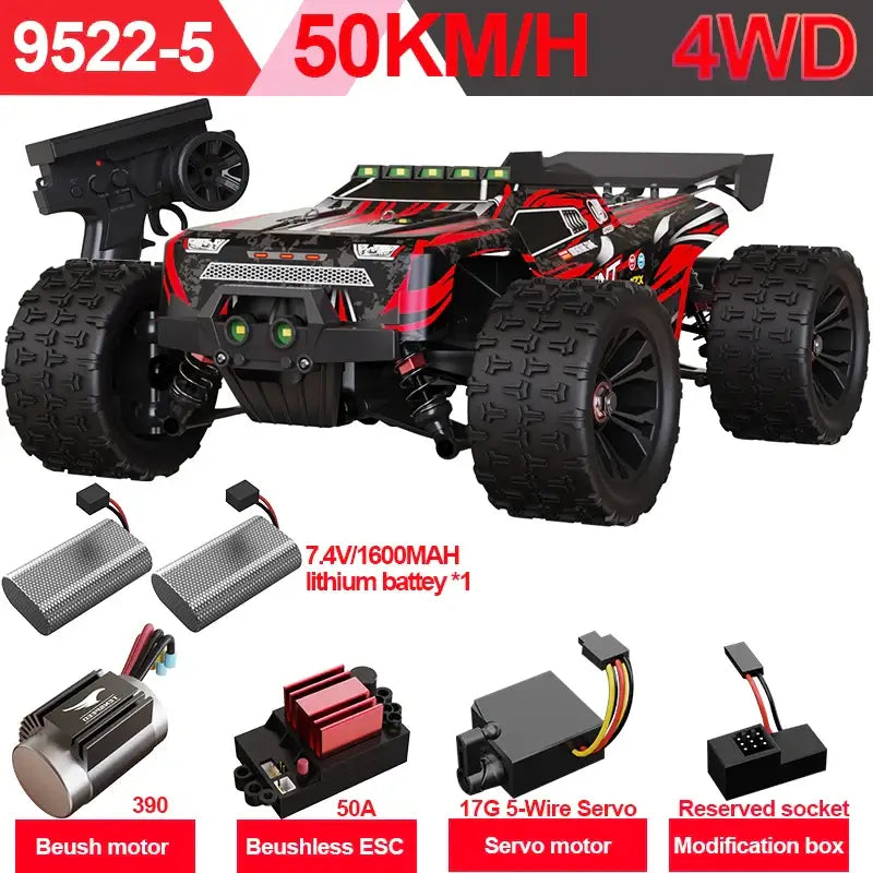 PRO 85KMH High Speed RC Car featuring 4WD design and 50KM/H speed capabilities with included accessories.