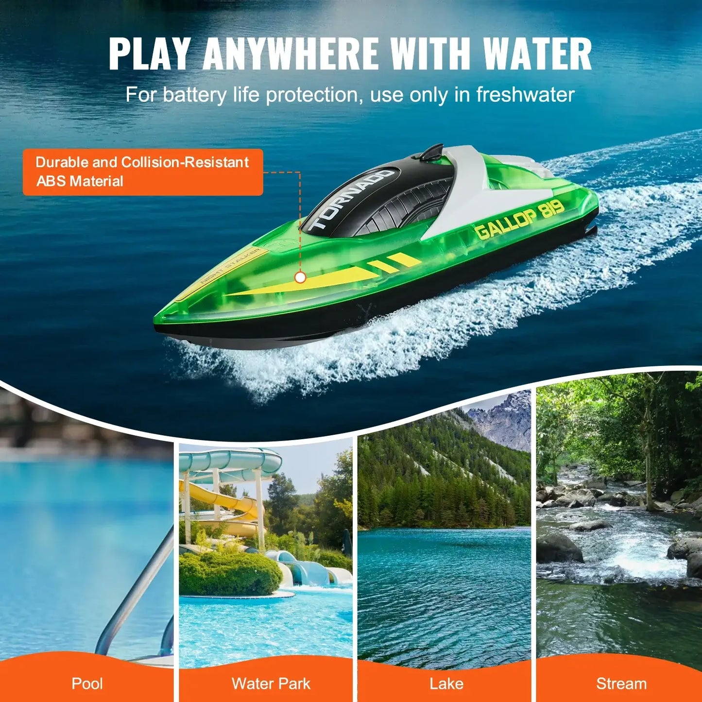 VEVOR HJ819 RC Boat 2.4GHz 12 km/h High Speed Remote Control Racing Boat Sportsman Specialty Products