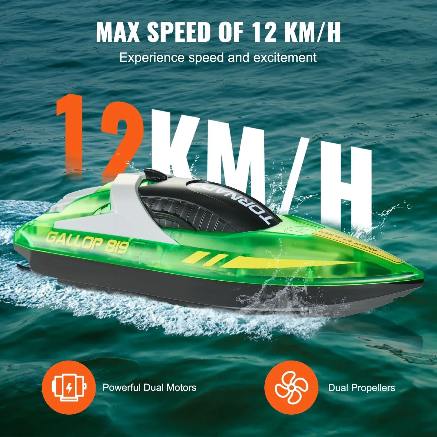 VEVOR HJ819 RC Boat 2.4GHz 12 km/h High Speed Remote Control Racing Boat Sportsman Specialty Products