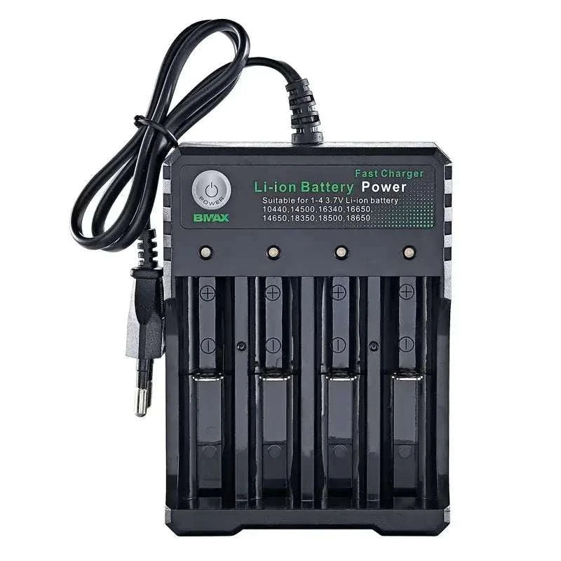 Battery Charger 4 Slots AC for 18500 batteries with dual voltage 110V 220V capability.