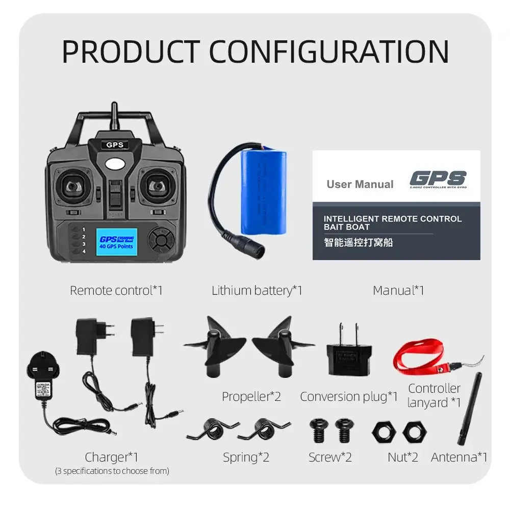 500M Smart Fishing Bait Boat with 40 GPS Points LCD Display Sportsman Specialty Products