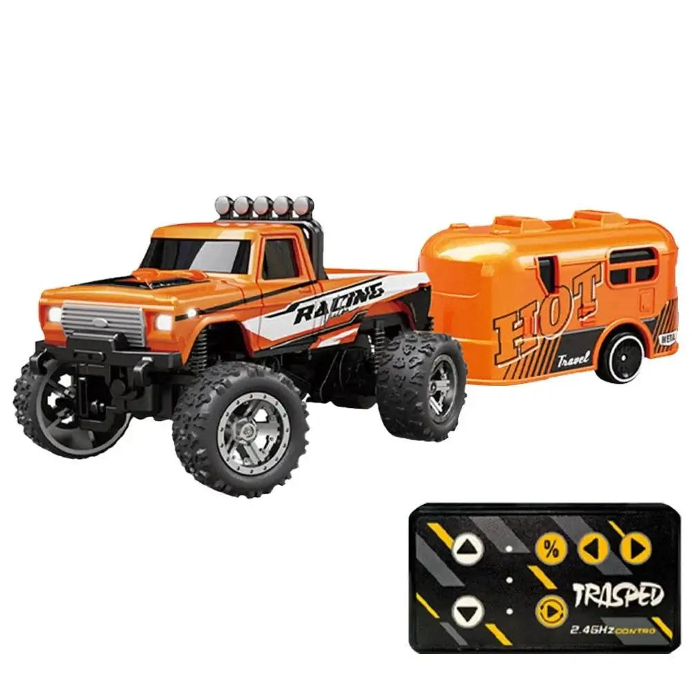 Mini RC Monster Truck 1:64 Off-Road Car with Remote Control and Orange Design