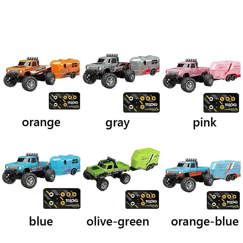 Mini RC Monster Truck 1:64 Off-Road Climbing Car in various colors with controllers.