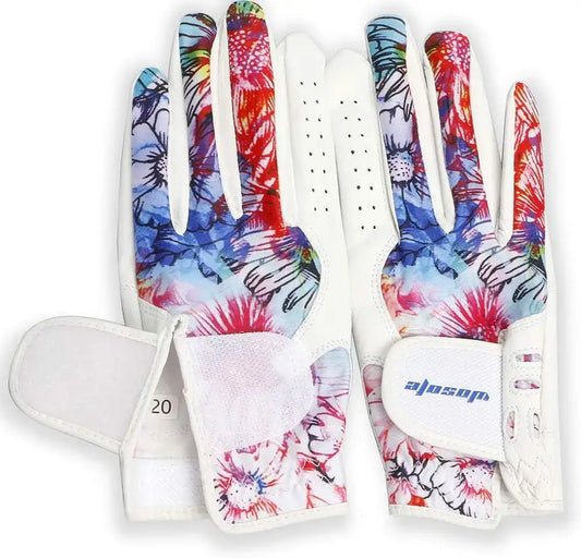 Colorful floral design golf glove for women, perfect for style and performance, Golf Glove Women Ladies Pair.