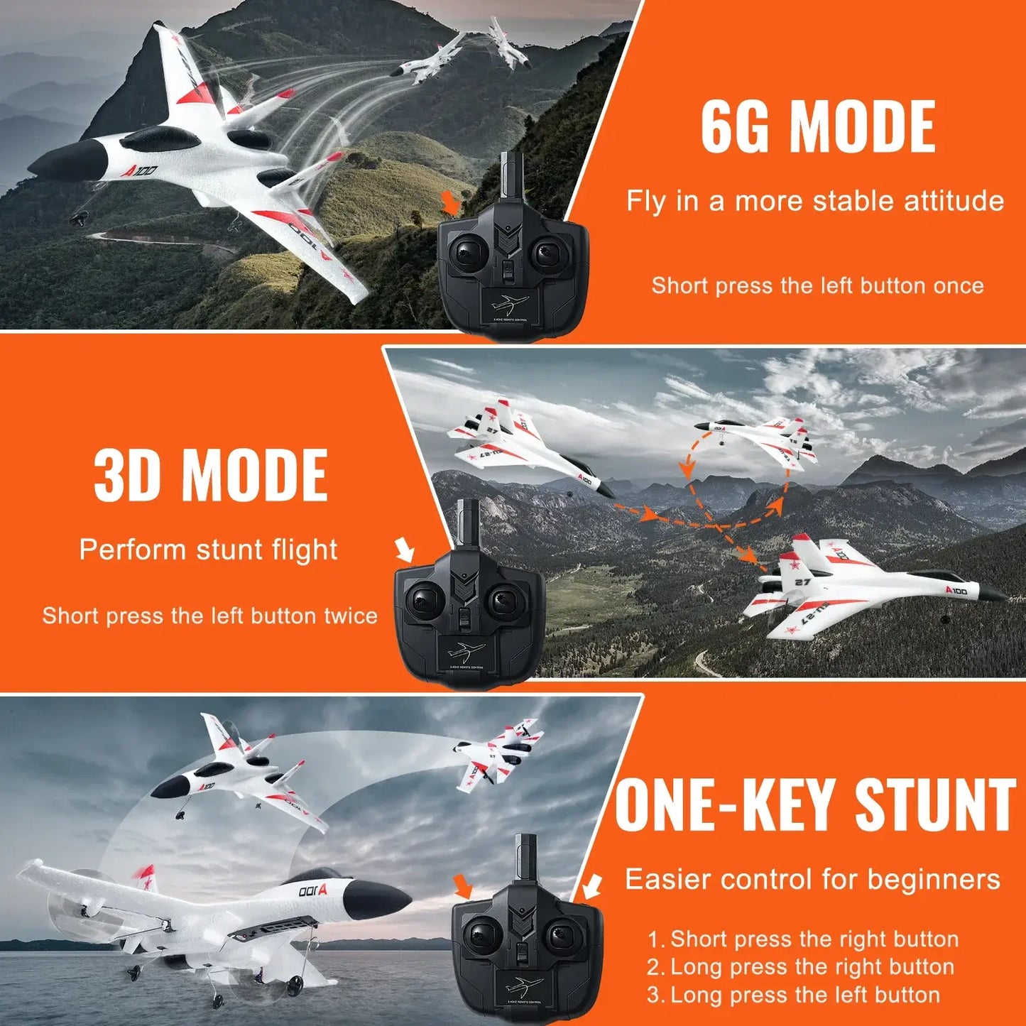VEVOR SU27 RC Plane 2.4G Remote Control Flying Model Glider Airplane