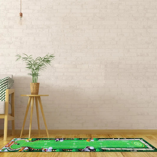 Golf Putting Mat Gift for Golfer displayed in a modern room with wooden floor and indoor plant.