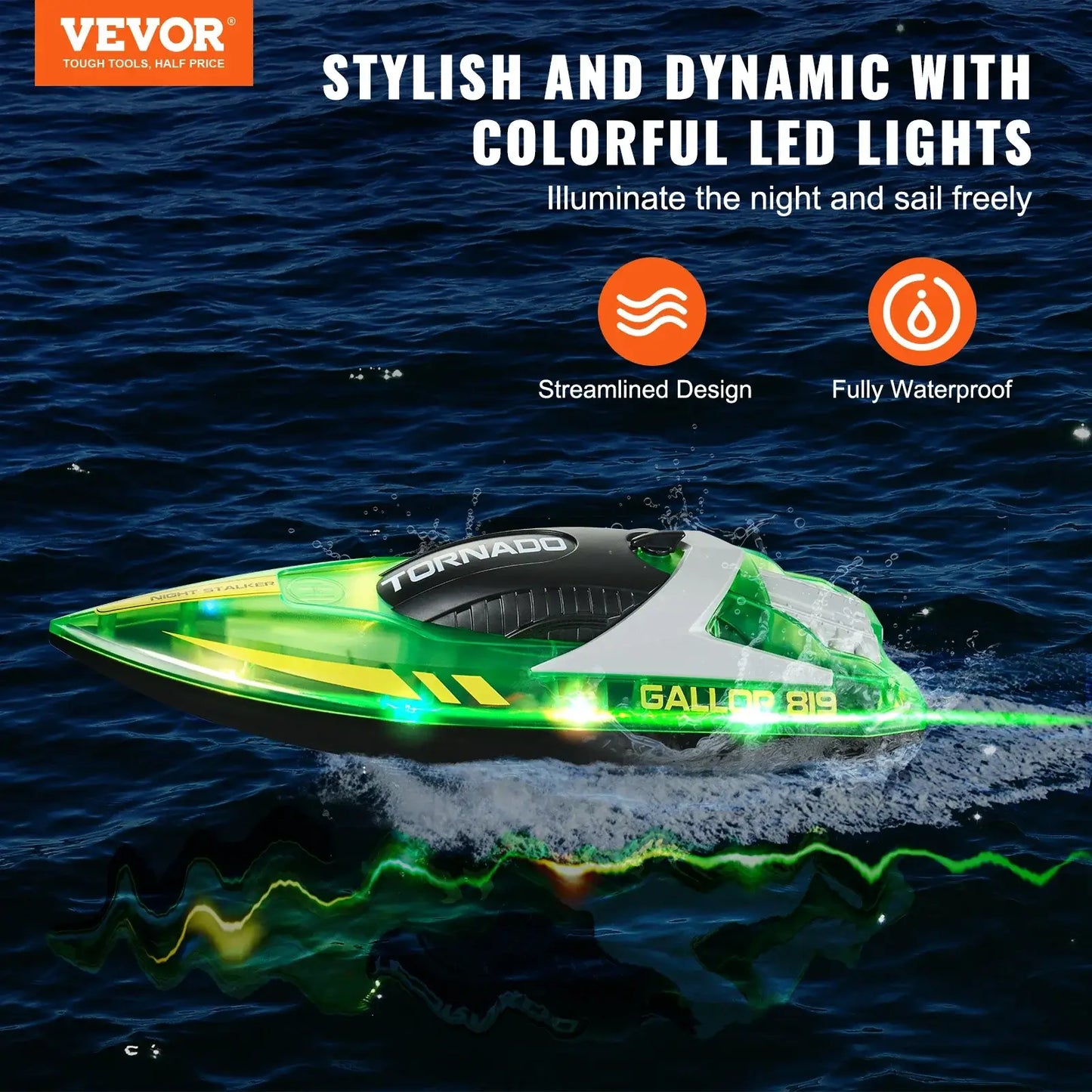 VEVOR HJ819 RC Boat 2.4GHz 12 km/h High Speed Remote Control Racing Boat Sportsman Specialty Products