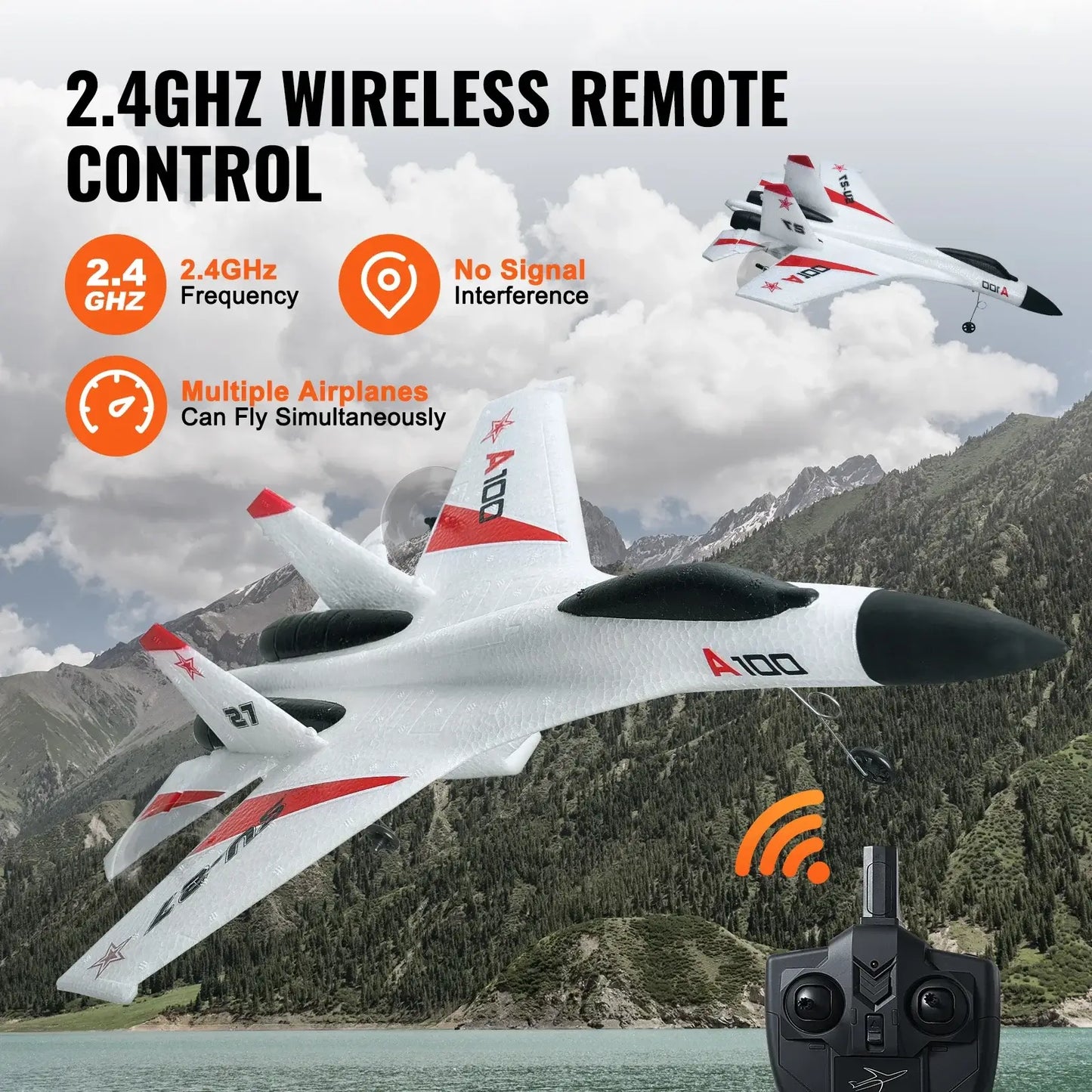 VEVOR SU27 RC Plane 2.4G Remote Control Flying Model Glider Airplane