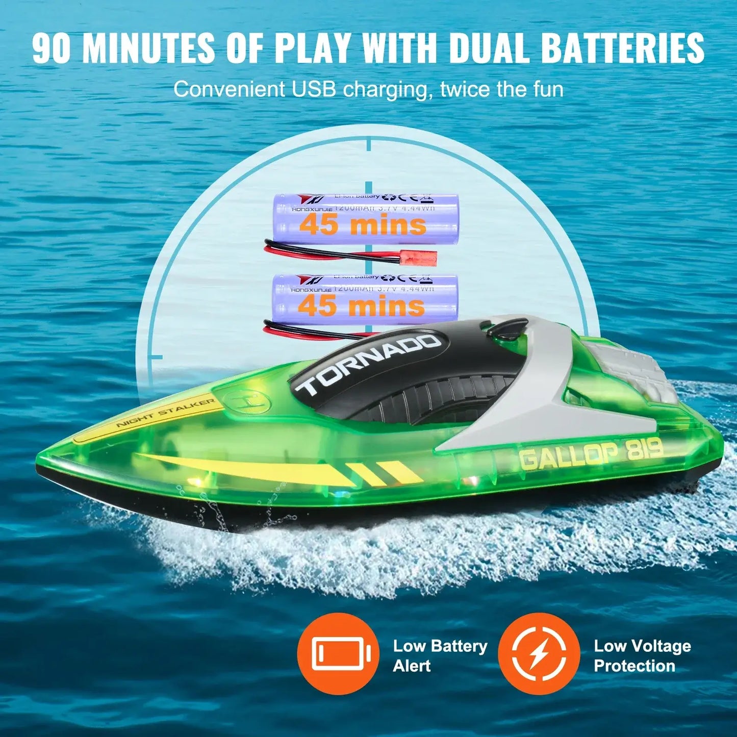VEVOR HJ819 RC Boat 2.4GHz 12 km/h High Speed Remote Control Racing Boat Sportsman Specialty Products