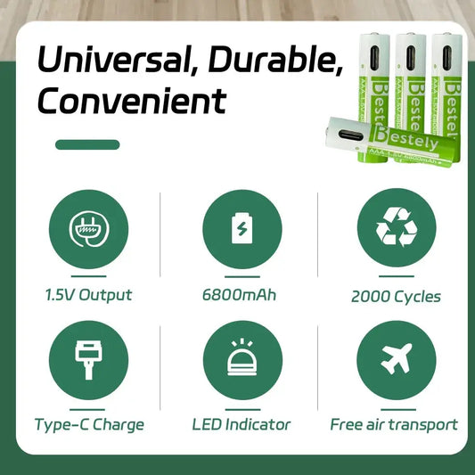 Rscrola AAA Rechargeable Battery 6800mAh Li-ion Triple A Batteries