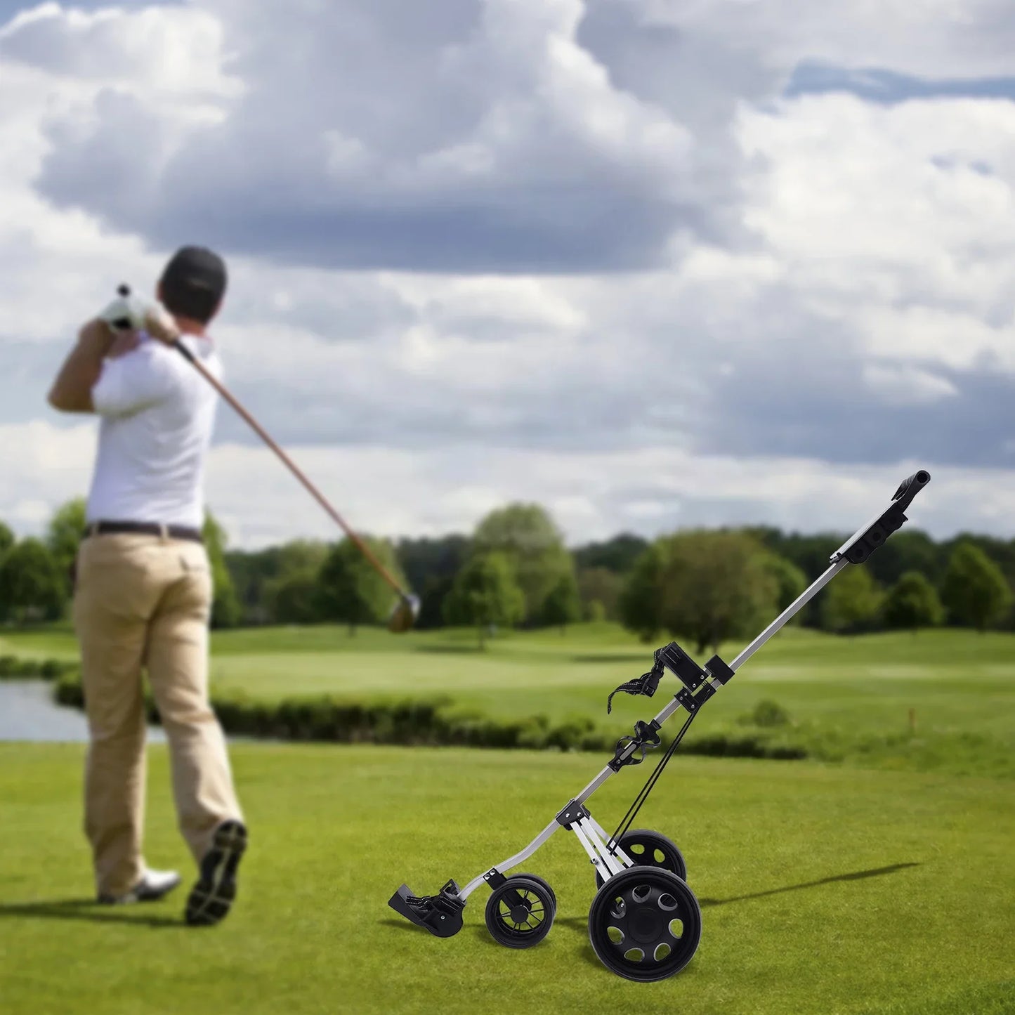 Sportsman Specialty Products 3 Wheel Push Pull Golf Cart Foldable Lightweight Golf Push Cart