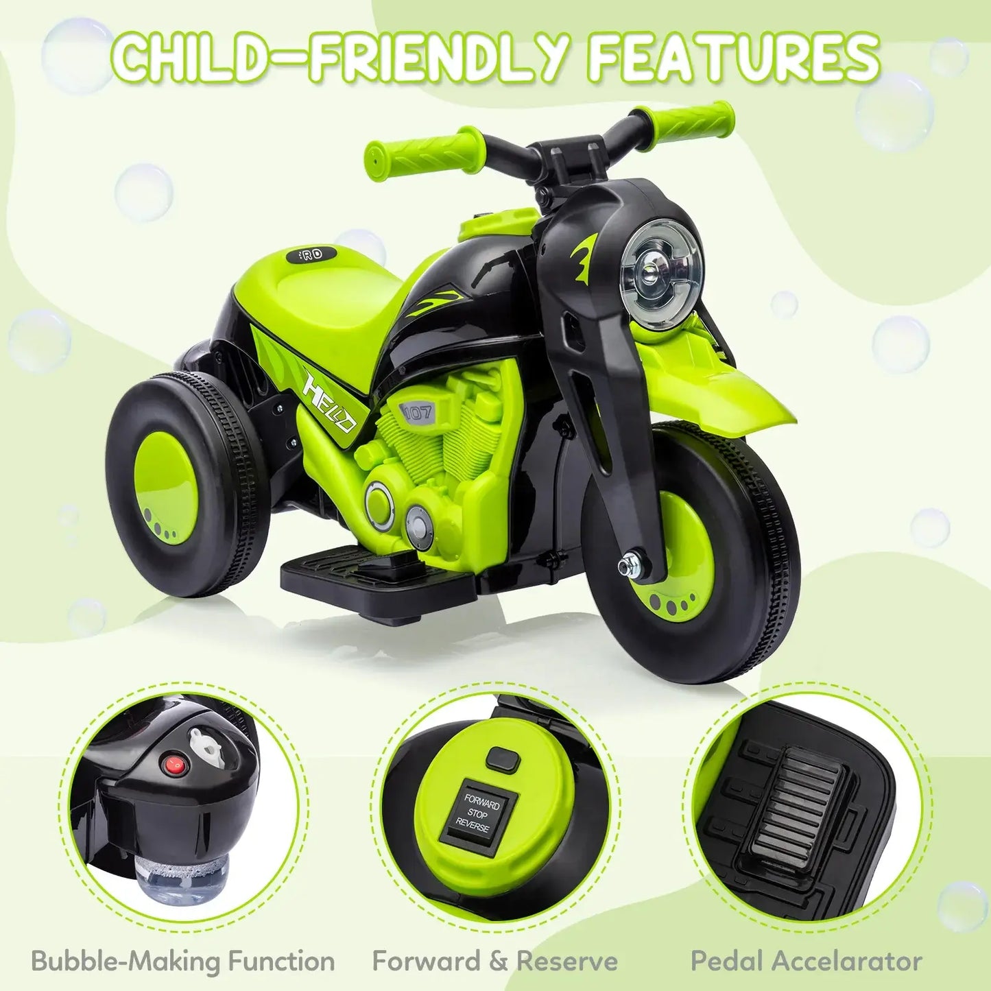 Kids Ride on Bubble Car Motorcycle, 6V Battery Powered Electric Motorbike Sportsman Specialty Products