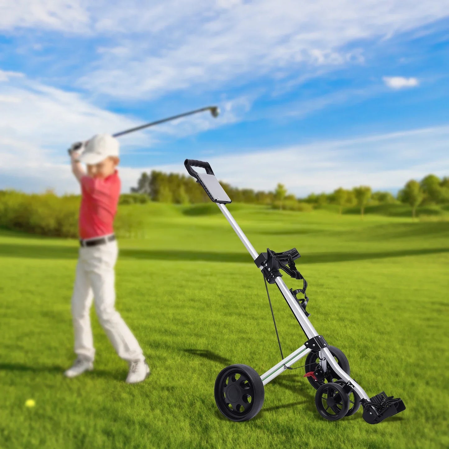 Sportsman Specialty Products 3 Wheel Push Pull Golf Cart Foldable Lightweight Golf Push Cart