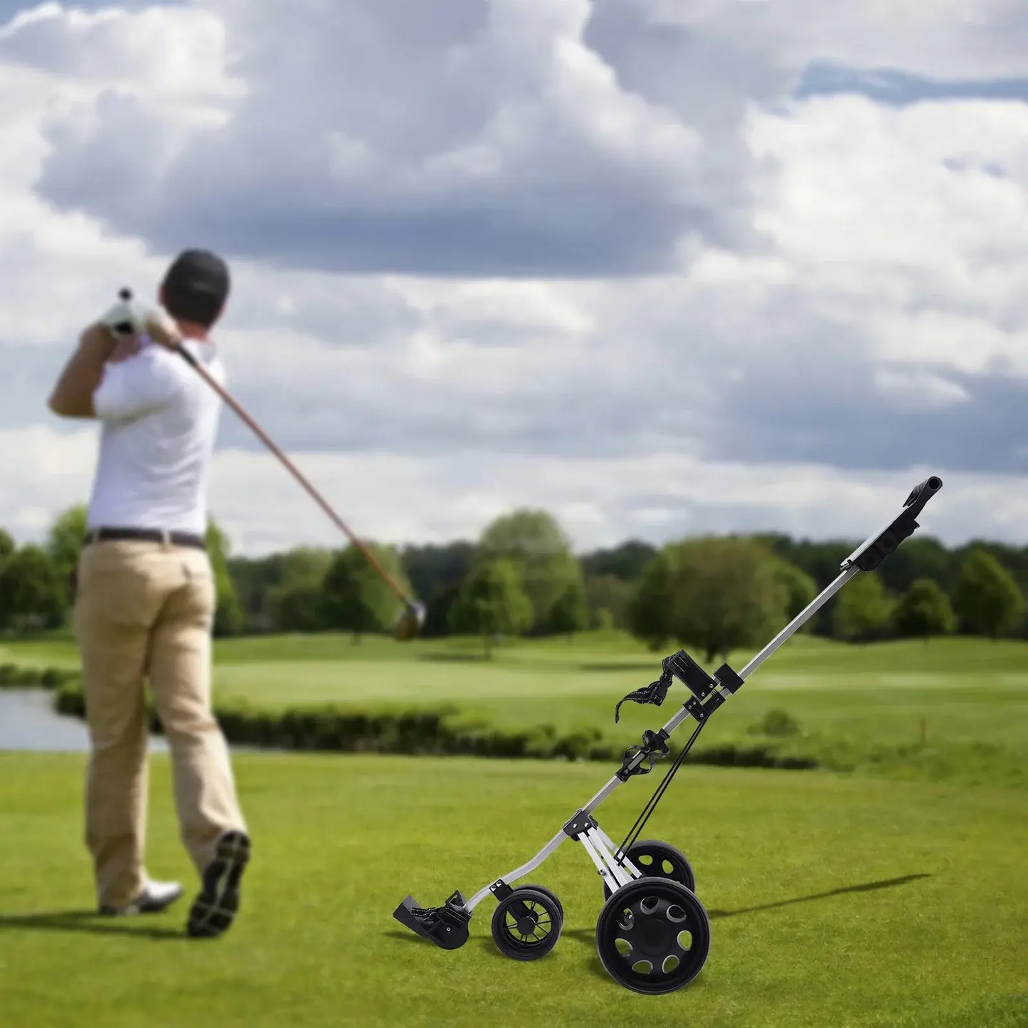 Sportsman Specialty Products 3 Wheel Golf Push Cart Foldable Collapsible Lightweight Pushcart
