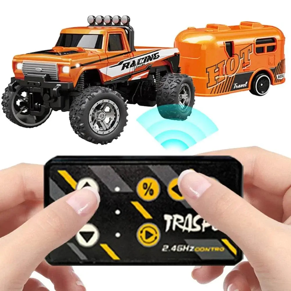 Mini RC Monster Truck with controller, designed for off-road climbing adventure and fun.