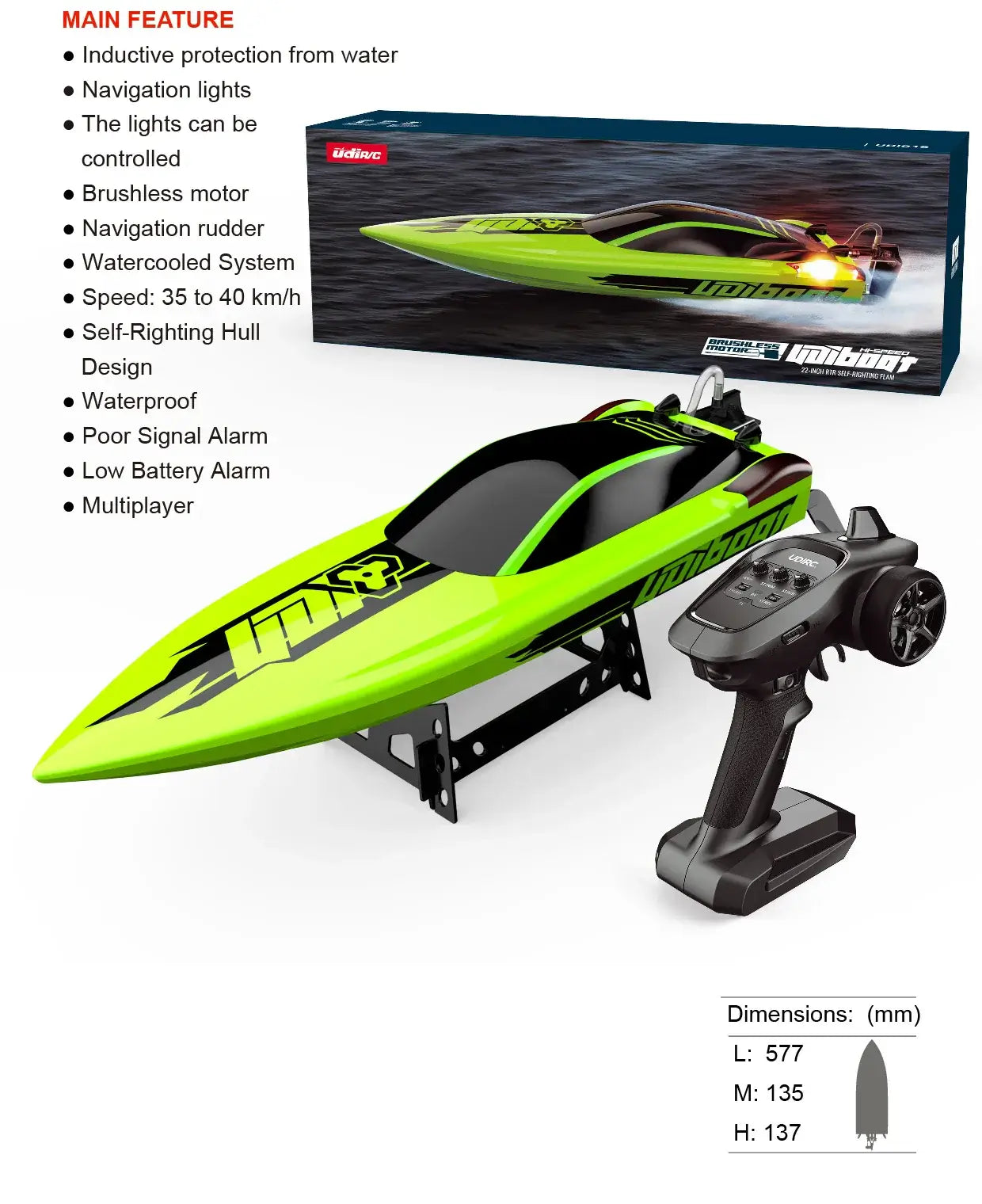 22.8 Inches UDI R/C UDI018 Large RC Speed Boat Sportsman Specialty Products
