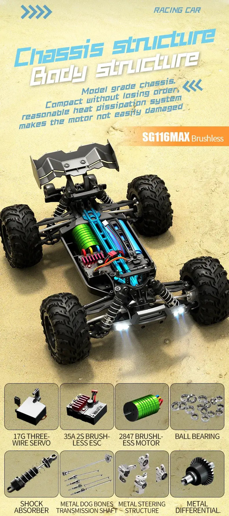 ZLL SG116 MAX 1:16 High Speed Drift Racing 80KM/H Brushless Motor Sportsman Specialty Products