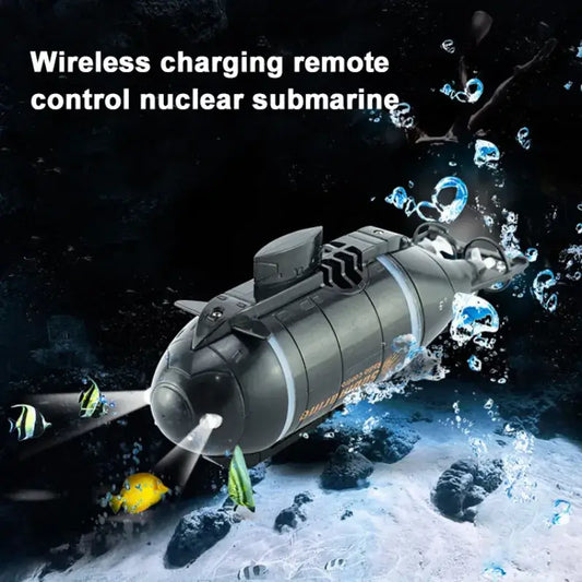 RC Submarine Dual Motor Mini Speedboat in action, showcasing wireless charging and remote control features, underwater setting.