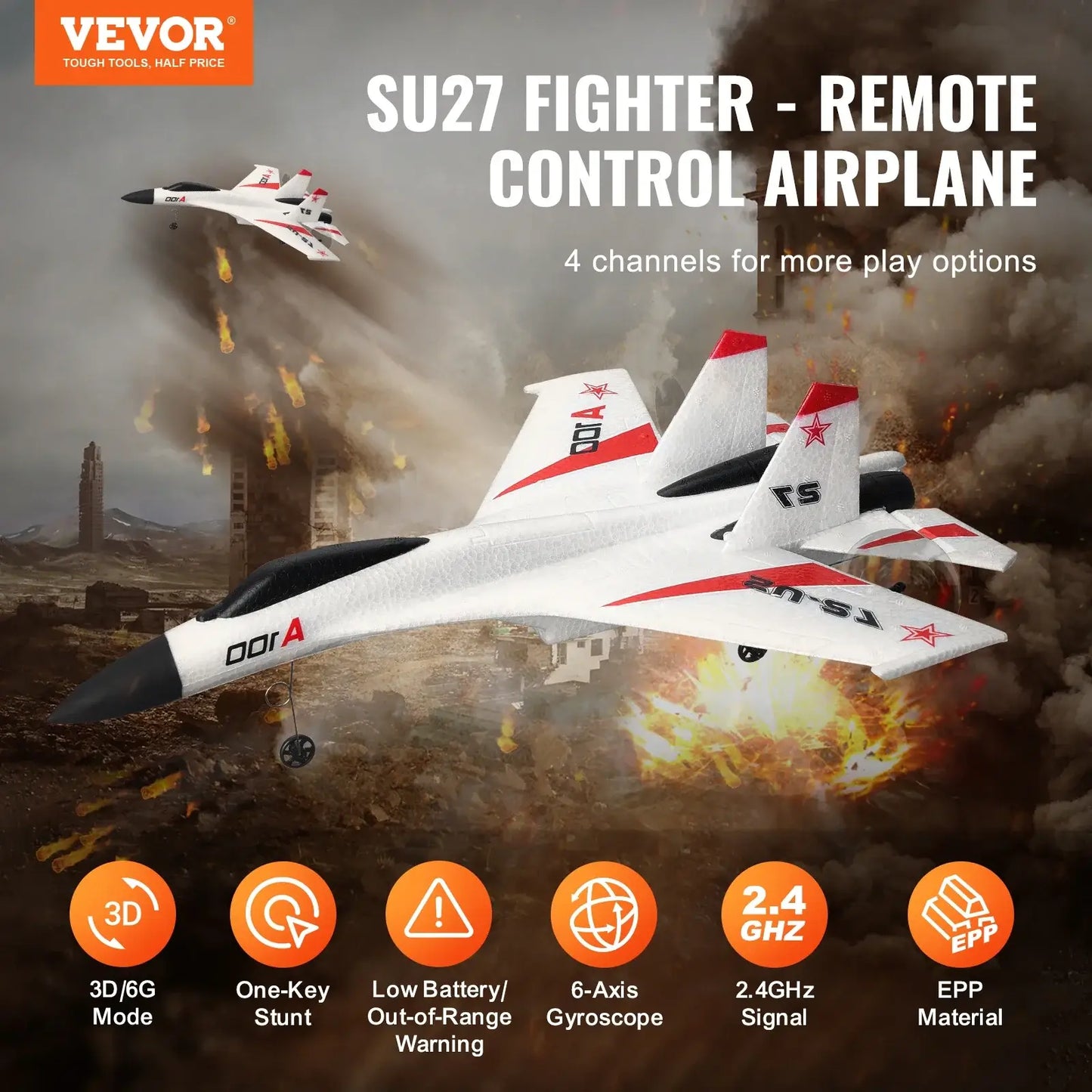 VEVOR SU27 RC Plane 2.4G Remote Control Flying Model Glider Airplane