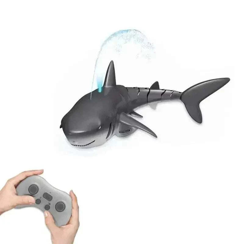 RC shark whale spray water toy with remote control floating in pool