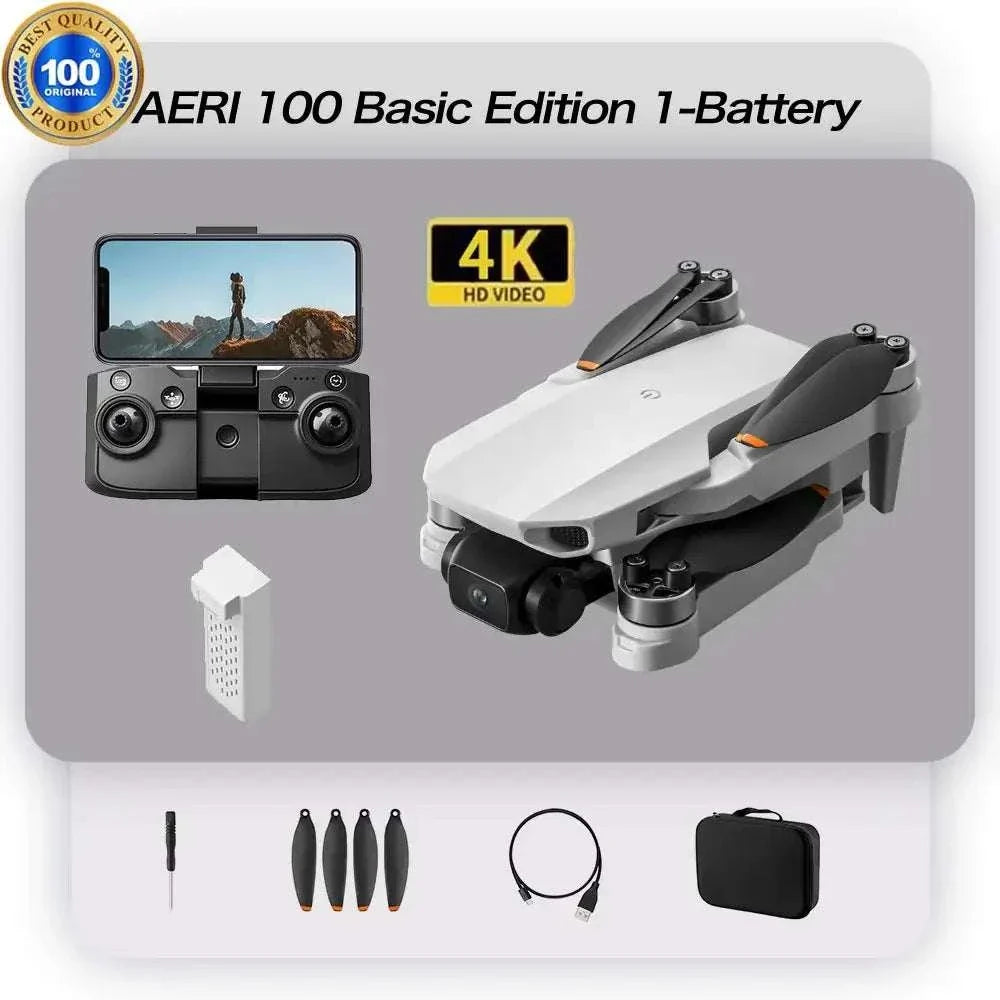 Aeri100 VR New Drone with controller, 4K HD video capability, and accessories for aerial photography.
