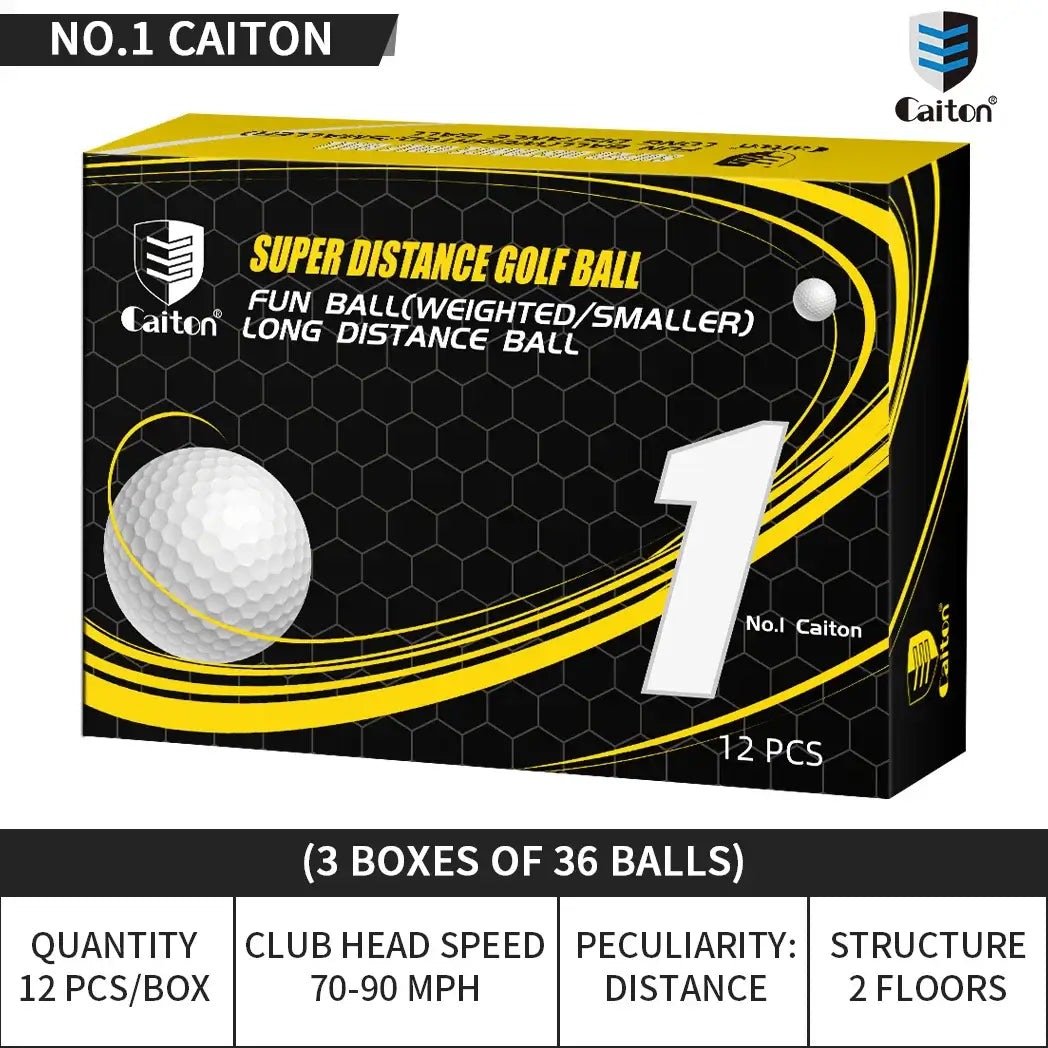 high precision golf balls for distance in a box of 12 from Caiton, designed for maximum long-distance performance.