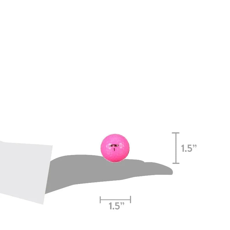 White Out Golf Balls in hand, pink color, measuring 1.5 inches, showcasing the unique size and design.
