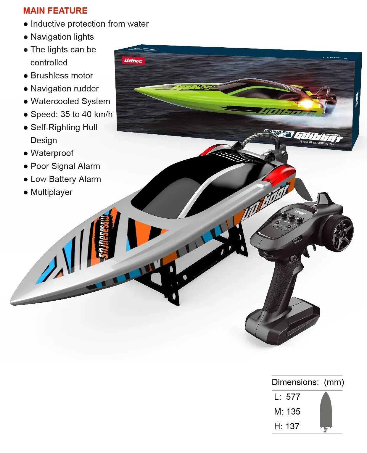 22.8 Inches UDI R/C UDI018 Large RC Speed Boat Sportsman Specialty Products