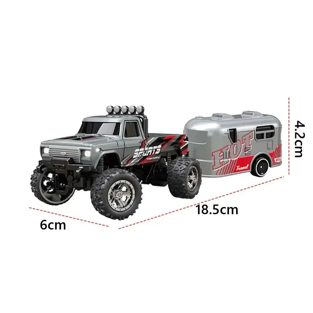 Mini RC Monster Truck 1:64 Off-Road Climbing Car with Trailer, Alloy Model