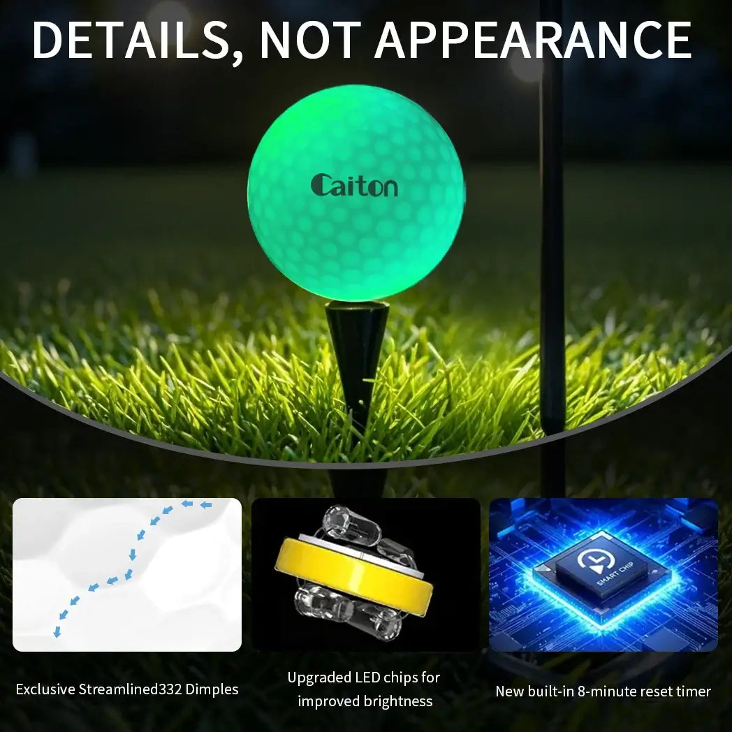 Caiton Night Glow Golf Balls – Set of 6 High-Visibility, Impact-Activated Sportsman Specialty Products