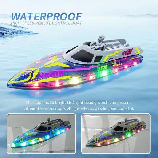 electric remote control speedboat with LED lights, waterproof high-speed remote control boat image
