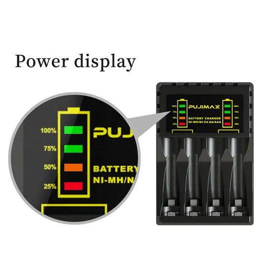 Battery Charger 4 Slots Intelligent LED with power display and charging indicators