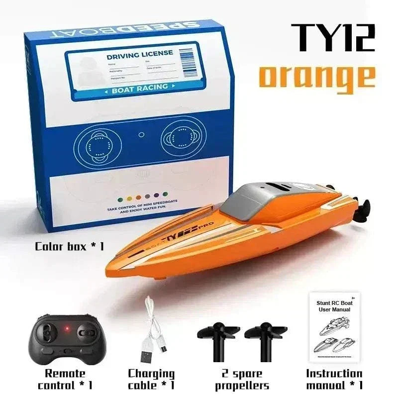 Mini RC boat with LED lights on water