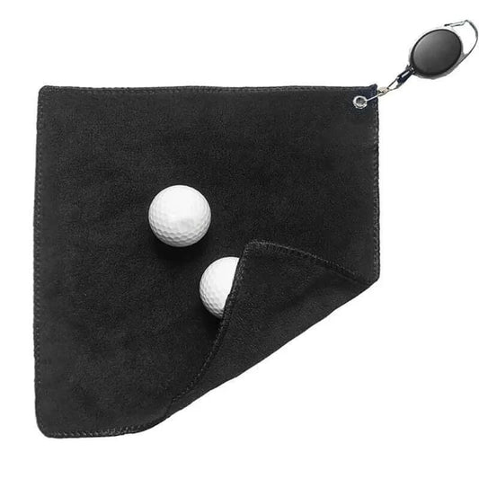 1Pc Golf Towel Microfibre Cleaning Cloth in black color with two golf balls on it.