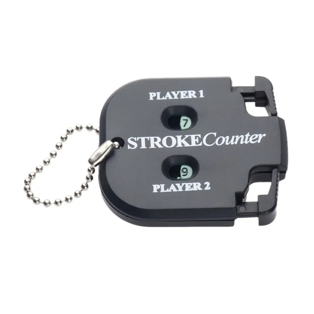 portable golf stroke counter showing scores for Player 1 and Player 2 on a durable black device