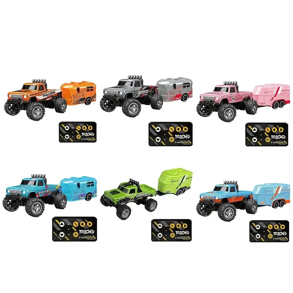 Mini RC Monster Truck 1:64 alloy off-road climbing cars in various colors with remote controls.