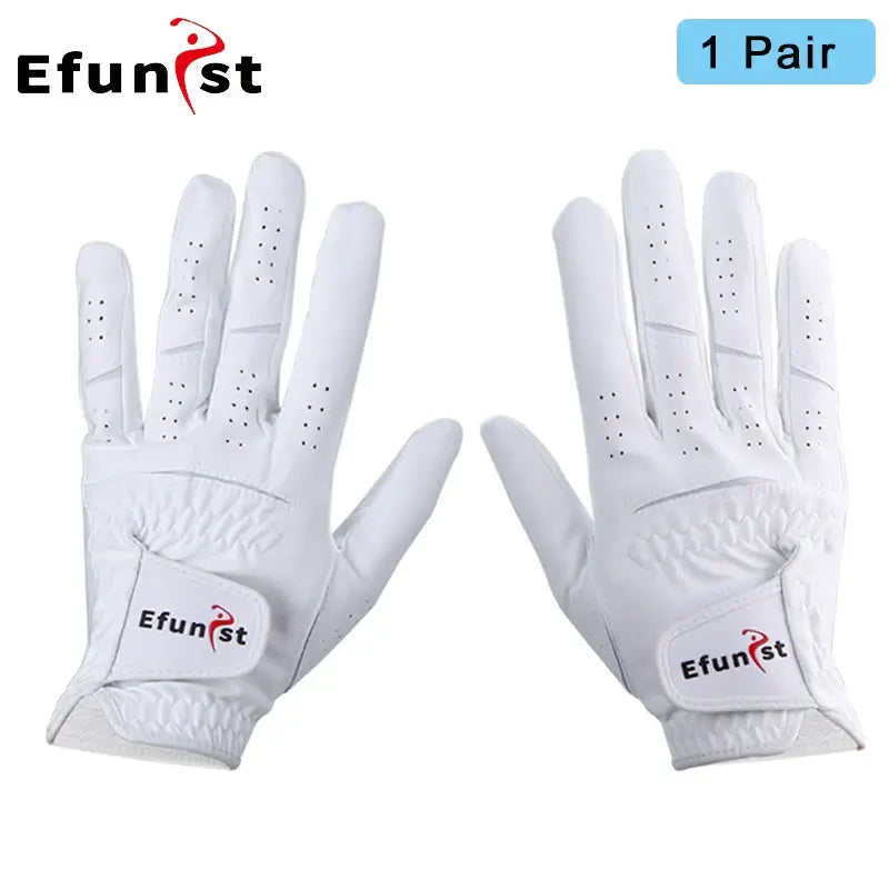 Golf Gloves Men's Glove Left Right Hand by Efunist, showing a pair of white golf gloves with breathable design.