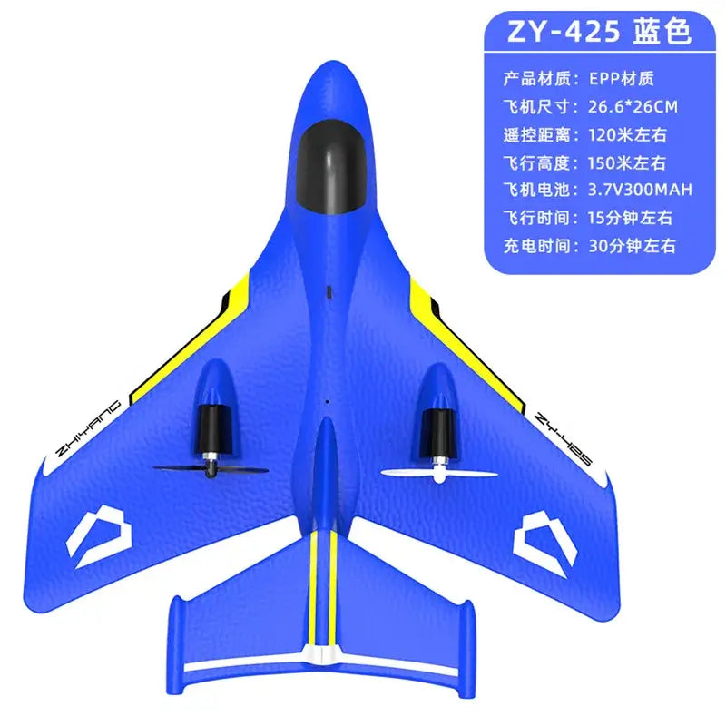 New Rc Plane 425 Water Air blue remote control plane top view with specifications.
