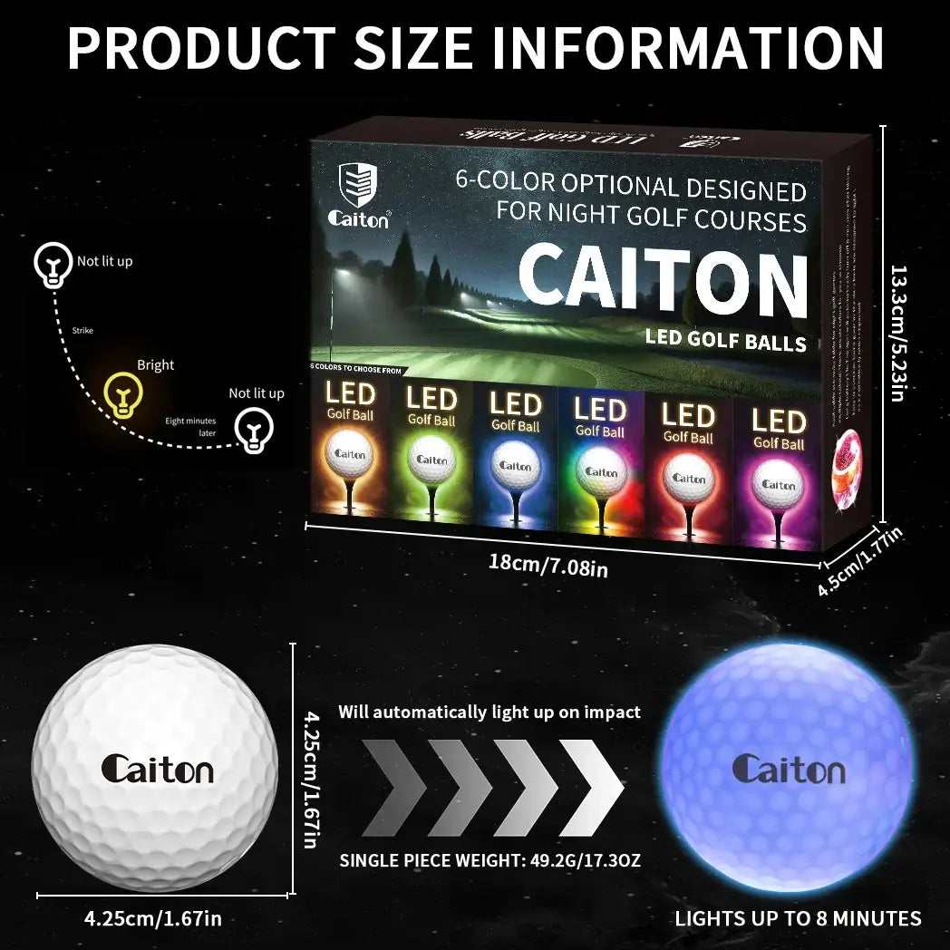 Caiton Night Glow Golf Balls – Set of 6 High-Visibility, Impact-Activated Sportsman Specialty Products