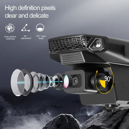 Foldable RC drone with dual camera showcasing high definition lenses and adjustable features for stunning aerial photography.