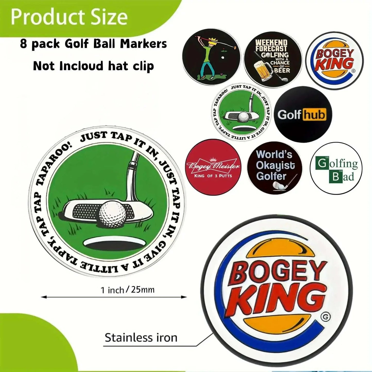 8 counts Funny Happy Gilmore Golf Ball Marker Sets featuring humorous designs for golf enthusiasts