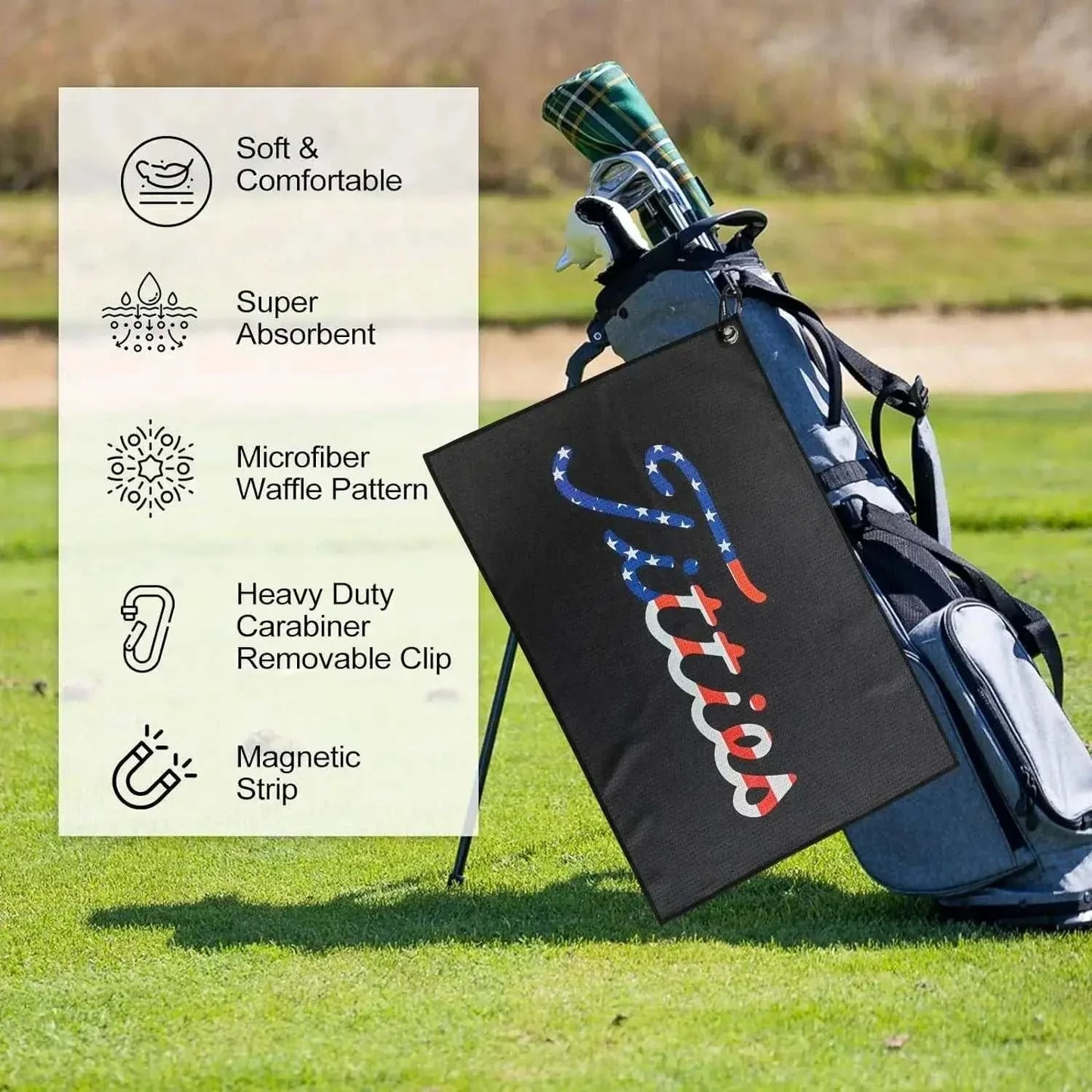 Funny golf towels for men and women, featuring a colorful design, soft material, and practical details for golf bags.