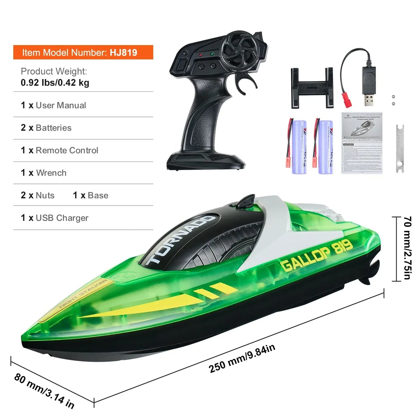 VEVOR HJ819 RC Boat 2.4GHz 12 km/h High Speed Remote Control Racing Boat Sportsman Specialty Products