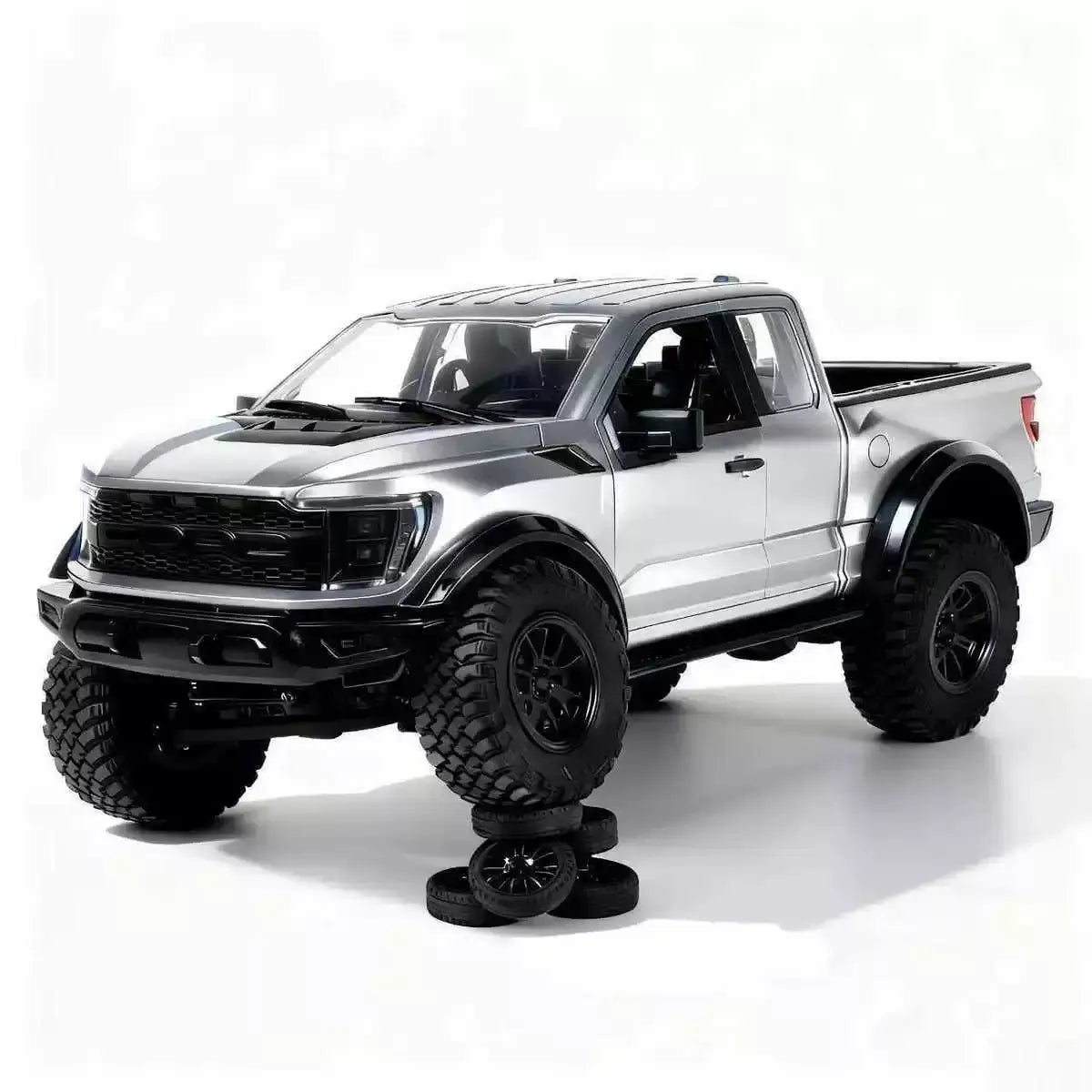 F-150 Raptor RC truck 1:12 scale 4WD off-road pickup truck featuring detailed design and rugged tires.
