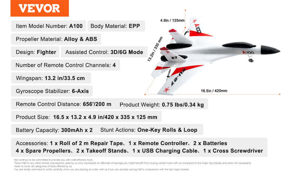 VEVOR SU27 RC Plane 2.4G Remote Control Flying Model Glider Airplane