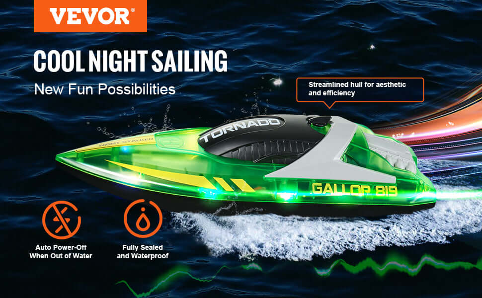 VEVOR HJ819 RC Boat 2.4GHz 12 km/h High Speed Remote Control Racing Boat Sportsman Specialty Products