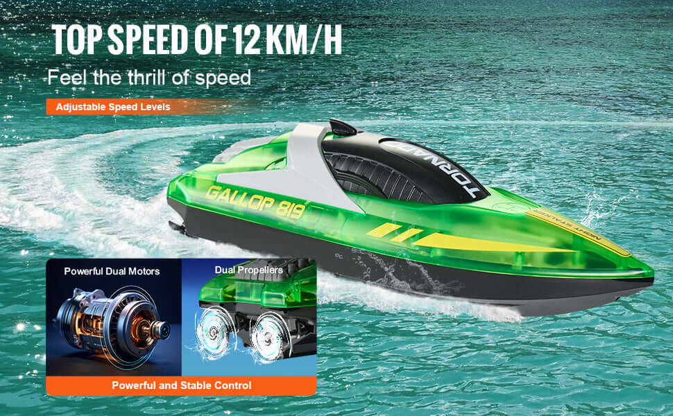 VEVOR HJ819 RC Boat 2.4GHz 12 km/h High Speed Remote Control Racing Boat Sportsman Specialty Products